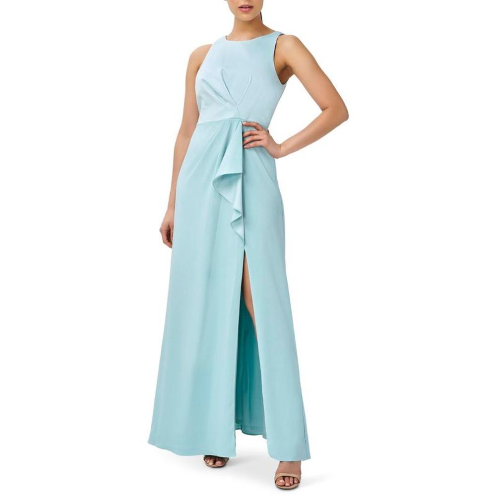 Adrianna Papell Womens Blue Halter Ruffled Formal Evening Dress Gown NWT